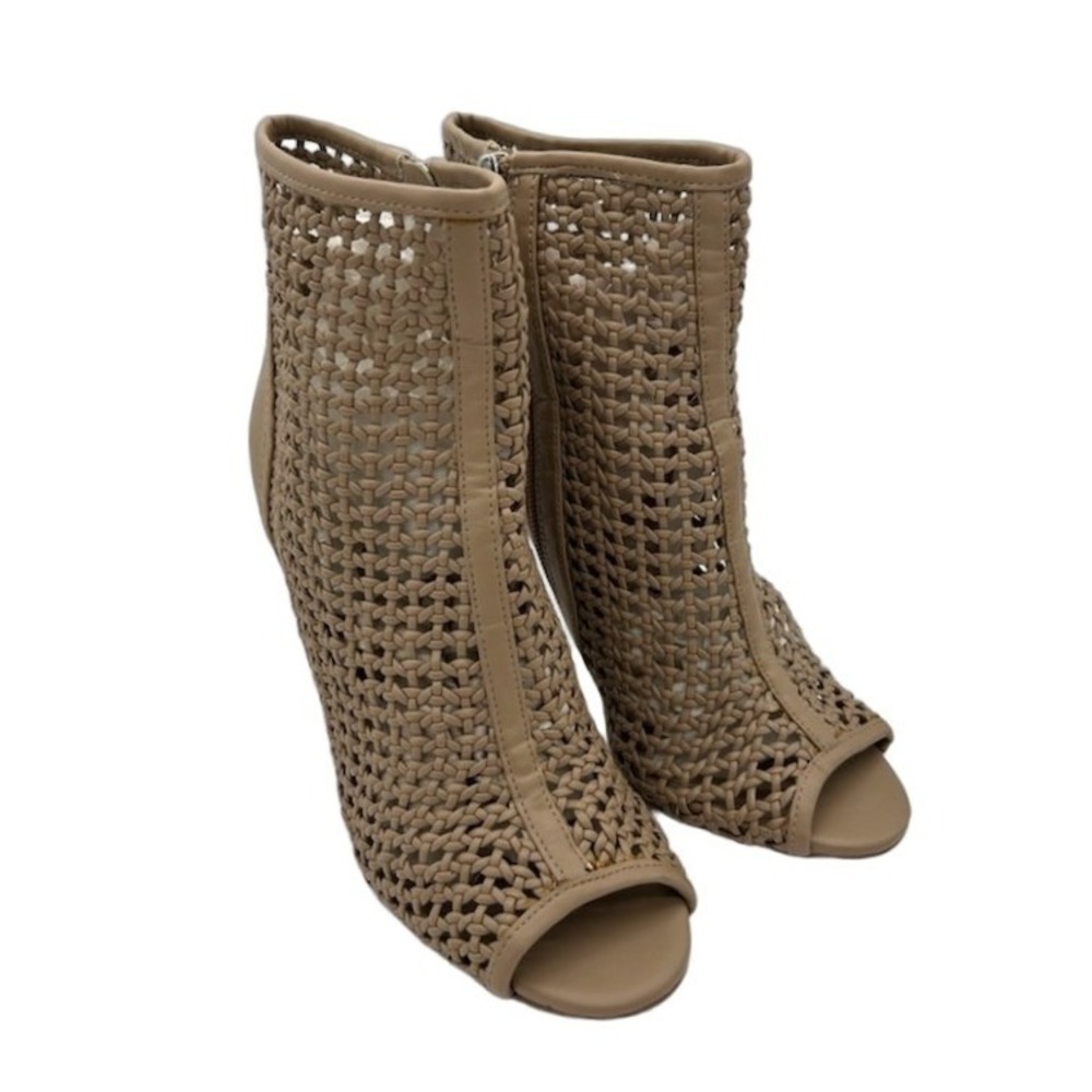 Sam Edelman Aubriana Booties Women's Size 6.5 M Taupe Beige Woven Open Toe Shoes
